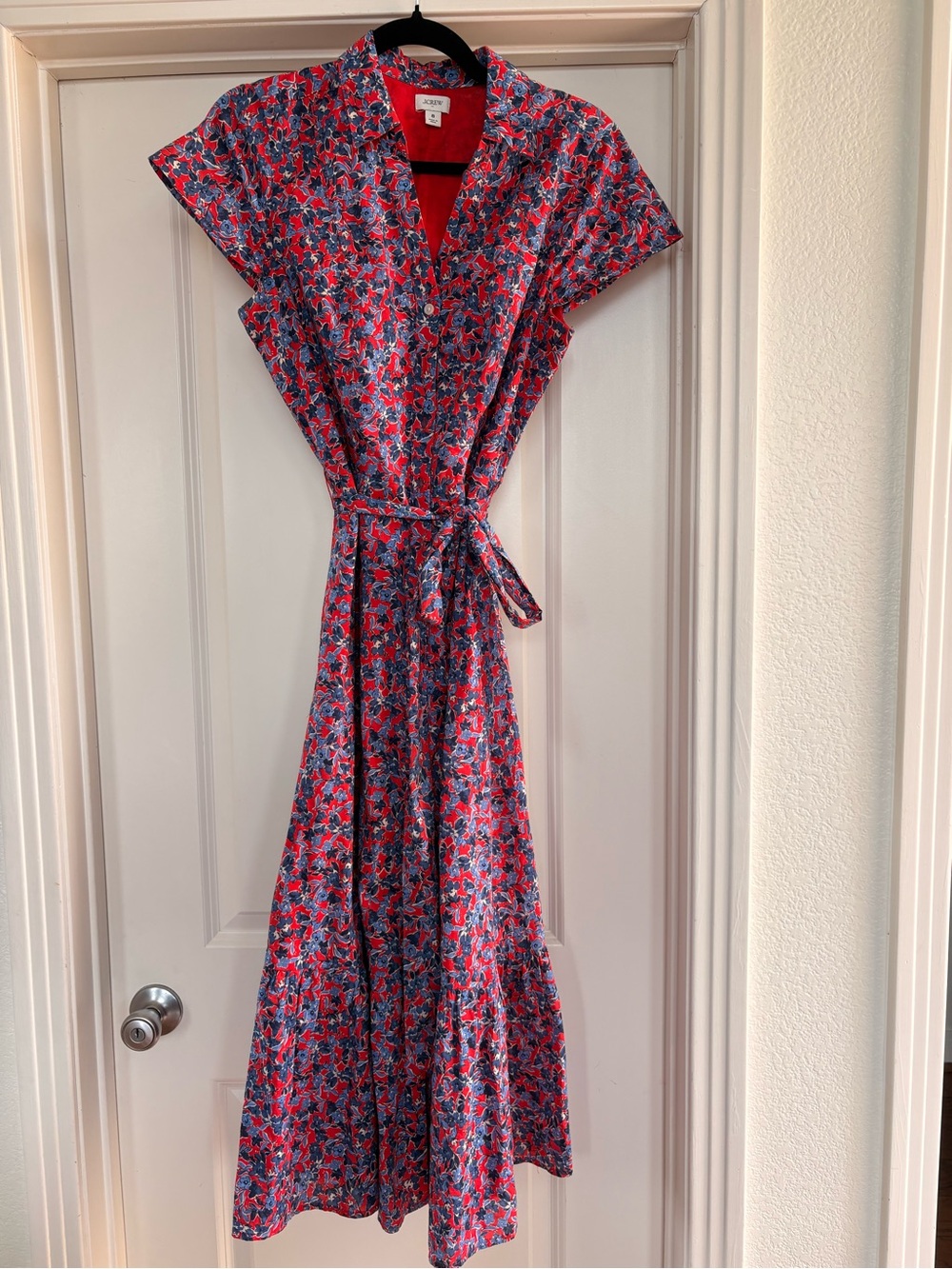 J. Crew Red and Navy Floral Wrap Maxi Dress